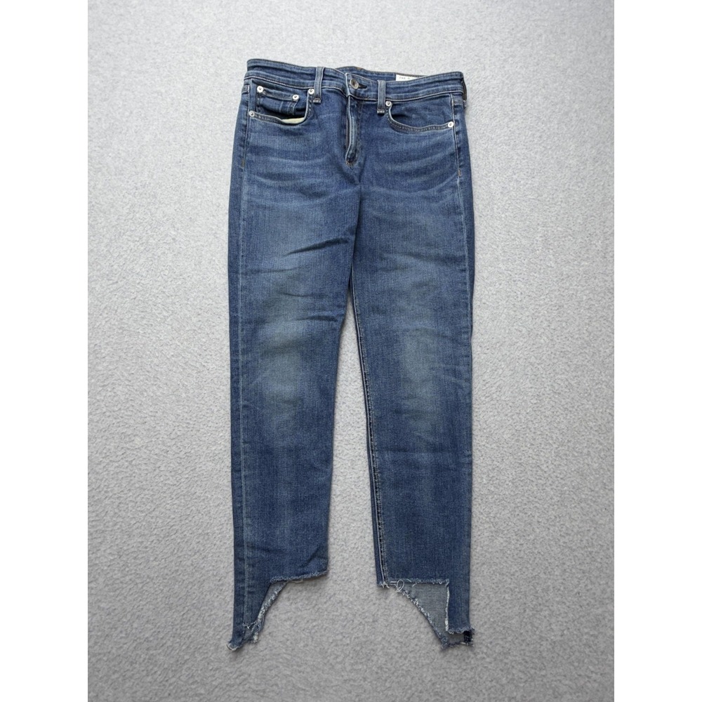 Rag & Bone Cate Mid Rise Ankle Skinny Jeans Womens 28 Blue Raw Hem Stretch Denim